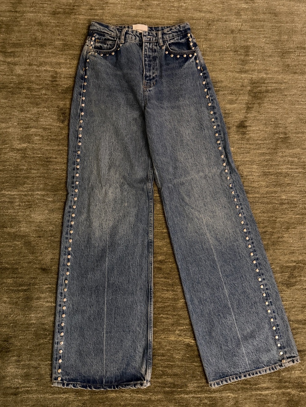 New Reformation Studded High Waisted Blue Jeans - Women